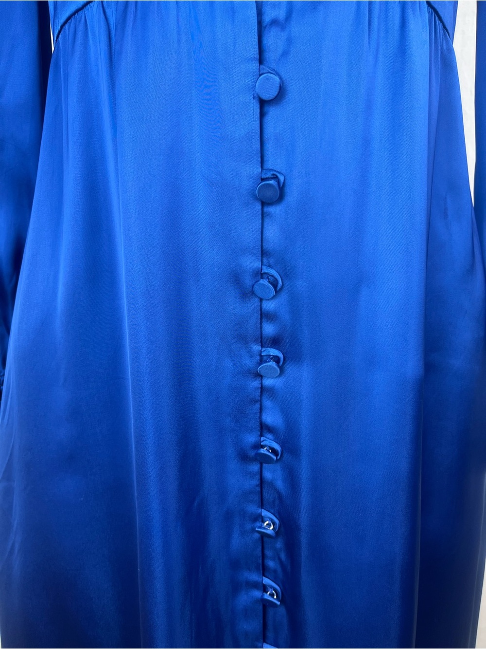 💙Wilfred Royal Blue Satin Long Sleeve Button-Front Midi Dress XS 💙 - Picture 9 of 9
